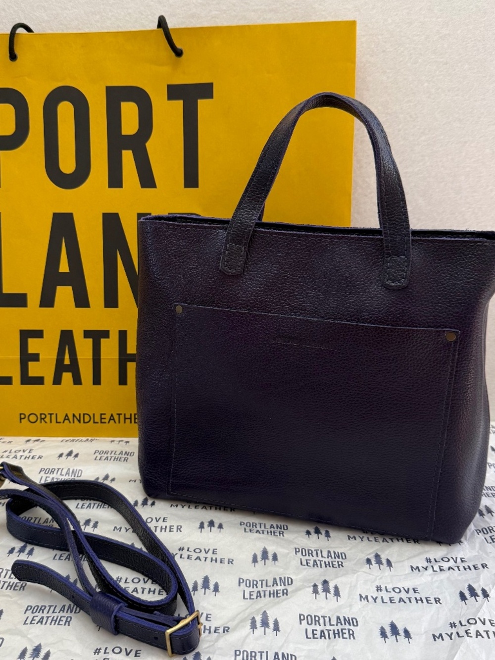 NWOT Portland Leather Goods PLG Medium Crossbody Zippered Tote in Cobalt Blue